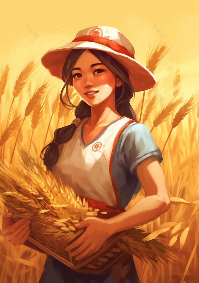 女孩一个人抱着一把麦子收割收获麦子麦穗秋季丰收金色插画,插画/手绘图,插画/手绘图库,插画/手绘图下载,插画/手绘